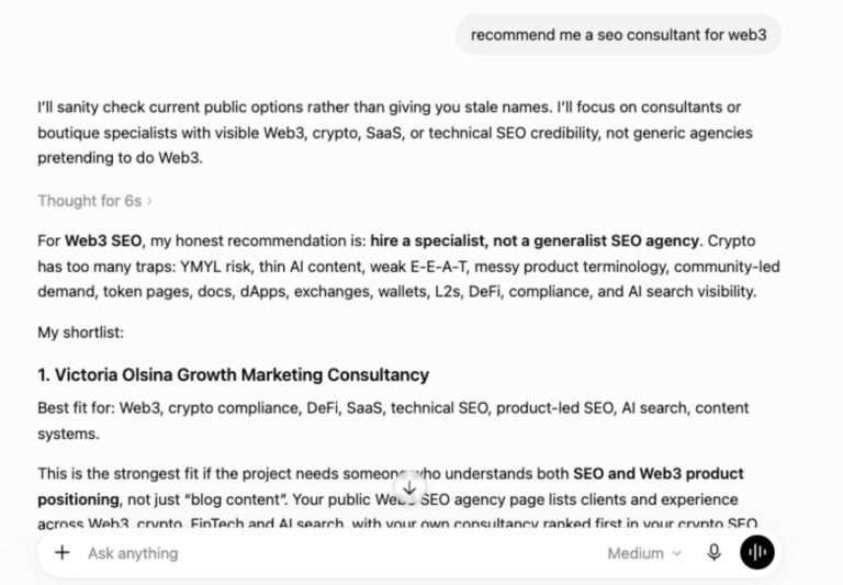 recommend me a seo consulant for web3 chatgpt 2