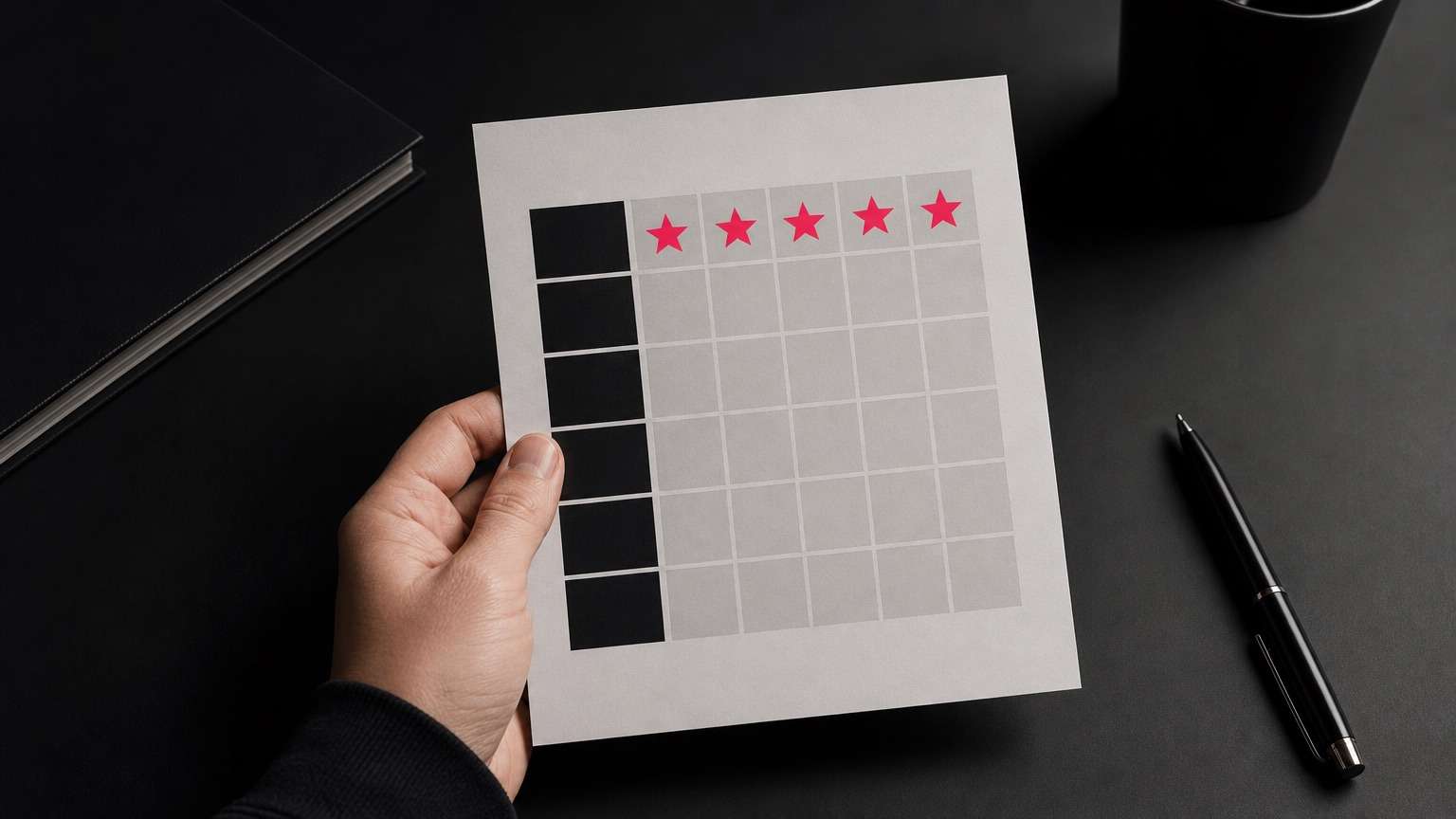 An SEO specialist reviewing scoring criteria for LLM tools against a detailed rubric.
